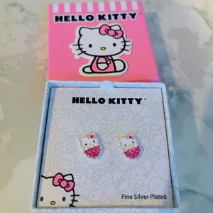 Hello Kitty Fine Silver Plated Crystal Heart Earrings